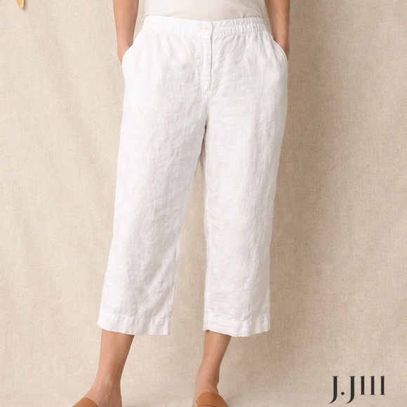 J. Jill Pants - J.Jill Love Linen Cropped Pants White Relaxed Fit Elastic Back Size 2X